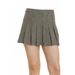 NEW AUREUM houndstooth pleated skirt in black